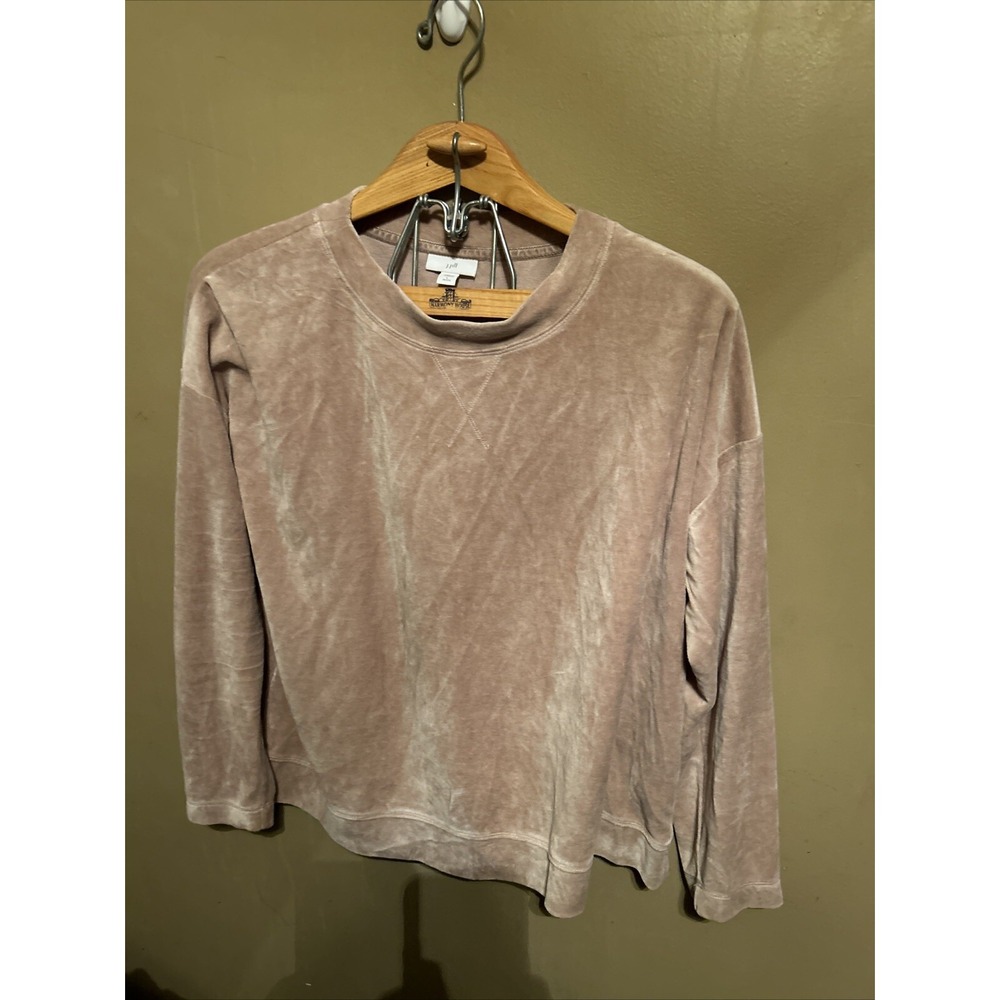 J Jill Sweatshirt Womens Petite Large‎ Tan Velvet Cotton Long Sleeve Crew Neck